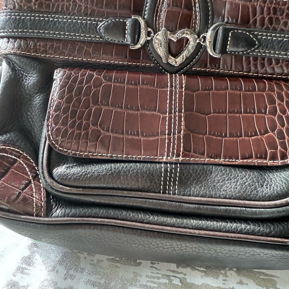 Brighton Leather Croc Embossed Crossbody Bag Black Brown - Picture 4 of 9